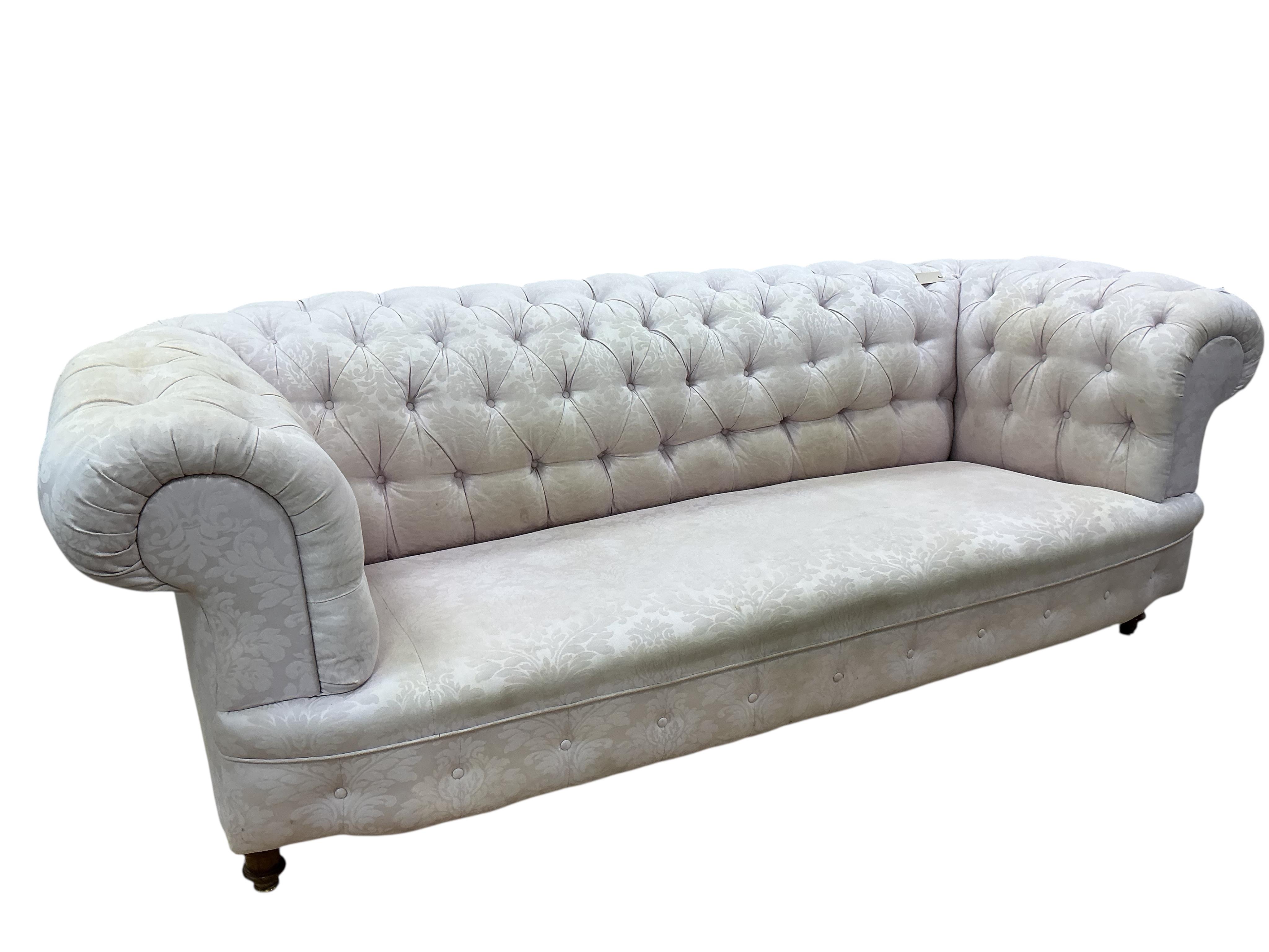 A Victorian deep buttoned Chesterfield settee, width 236cm, depth 91cm, height 84cm
